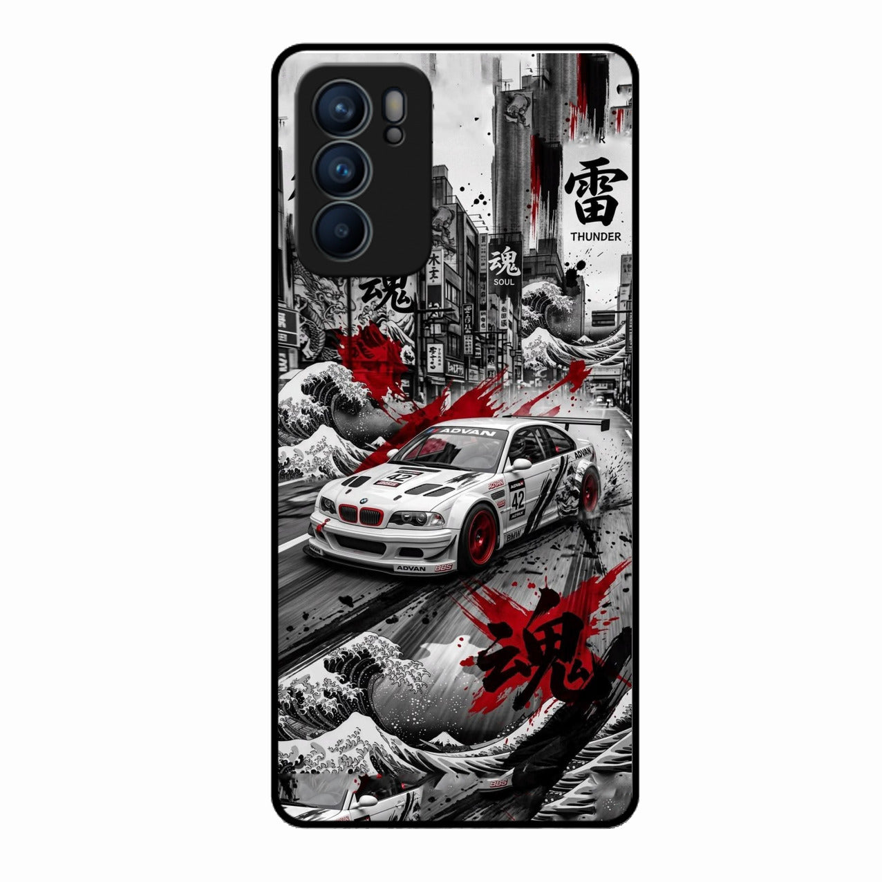 Japanese Wave Drift Racing Premium Glass Phone Case for Oppo Reno 6 5G