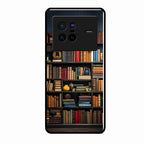 Colorful Bookshelf Art Glass Case Cover for Vivo X80 5G