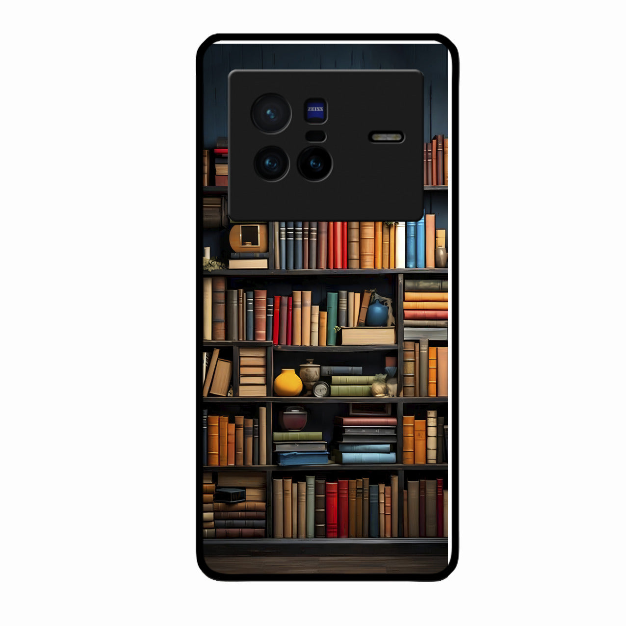 Colorful Bookshelf Art Glass Case Cover for Vivo X80 5G