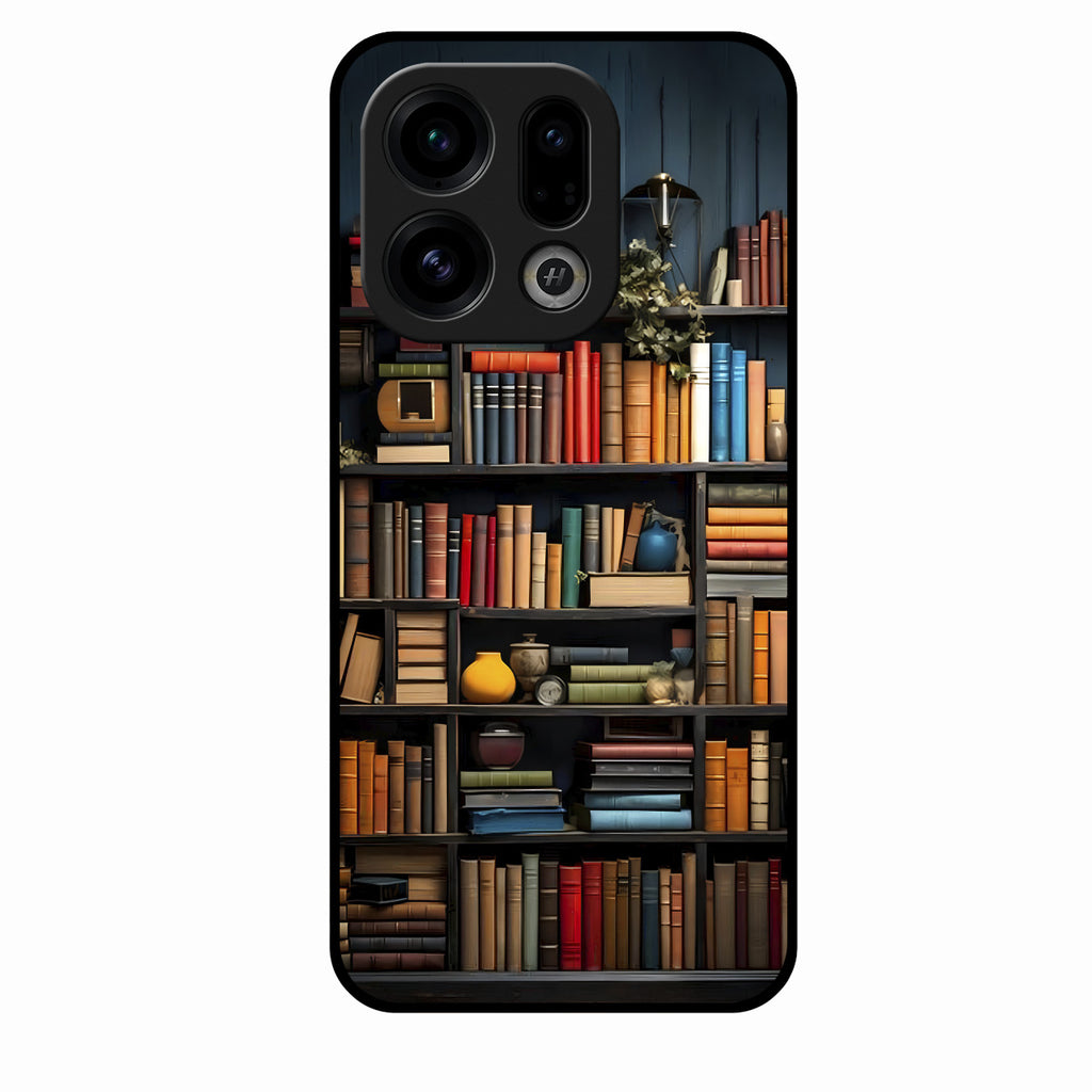 Colorful Bookshelf Art Glass Case Cover for Oppo Find X9 5G