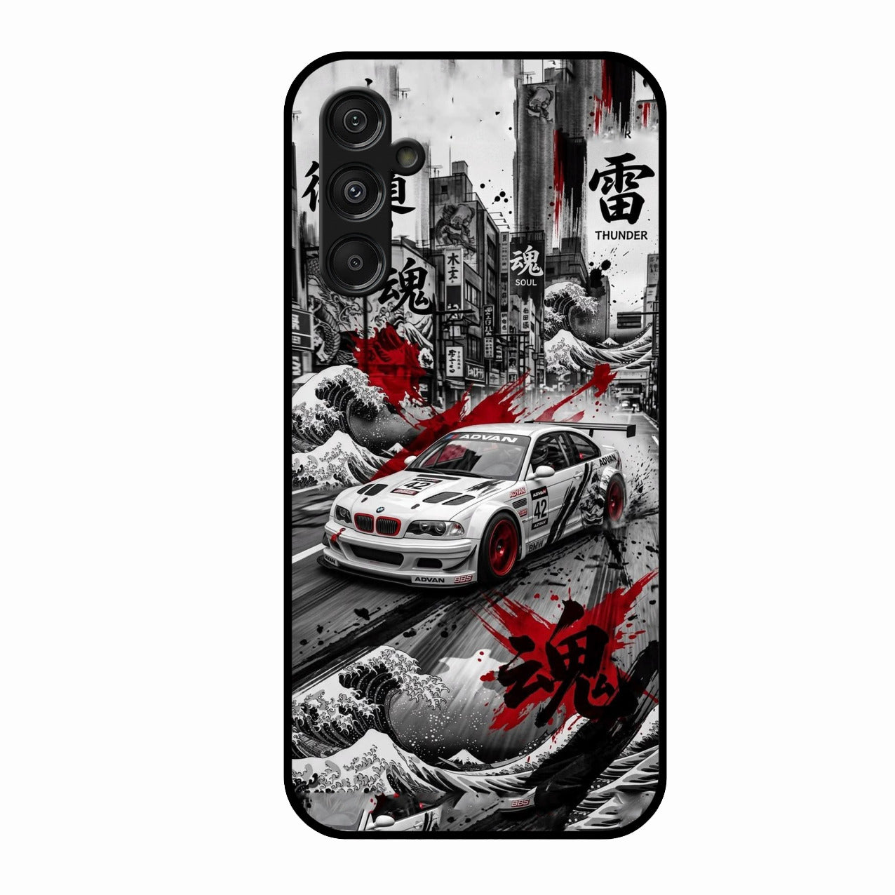 Japanese Wave Drift Racing Premium Glass Phone Case for Samsung Galaxy M35 5G