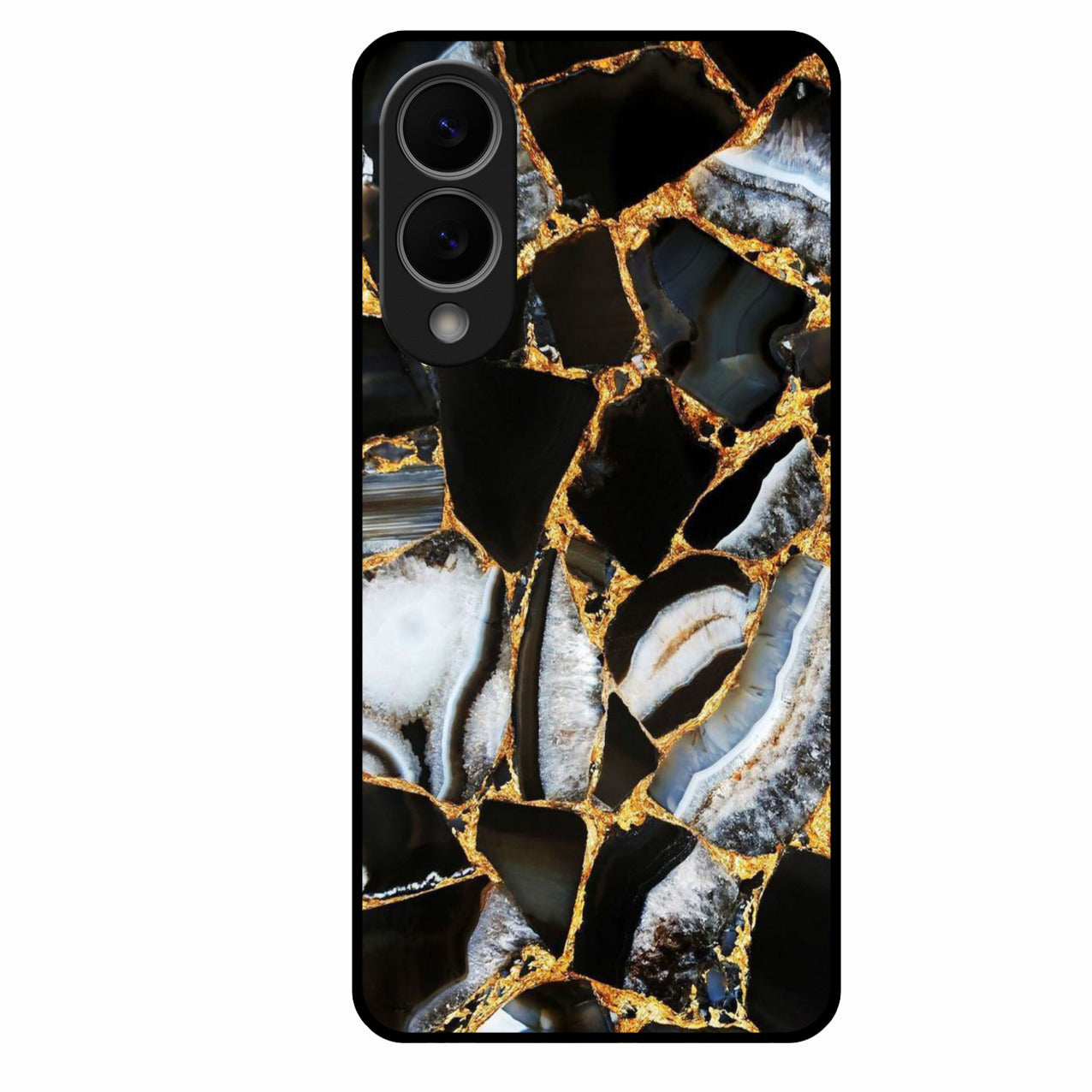 Black Gold Marble Glass Phone Case for Samsung Galaxy S25 Edge 5G
