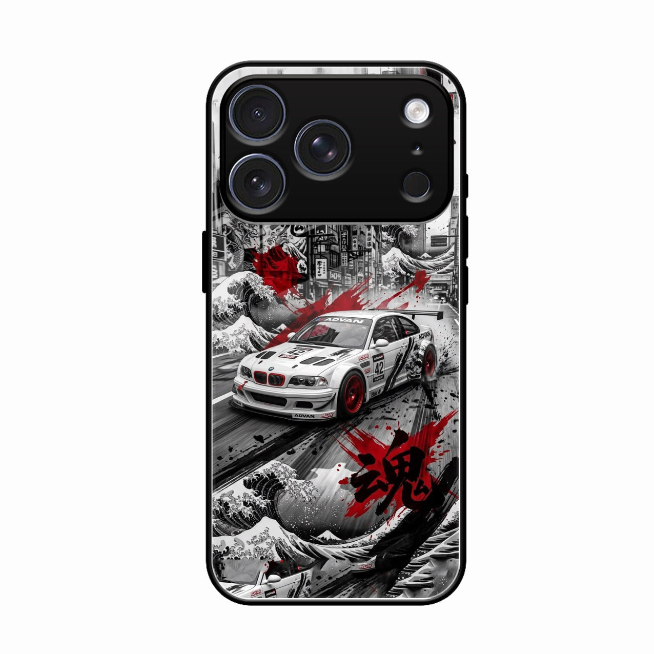 Japanese Wave Drift Racing Premium Glass Phone Case for iPhone 17 Pro