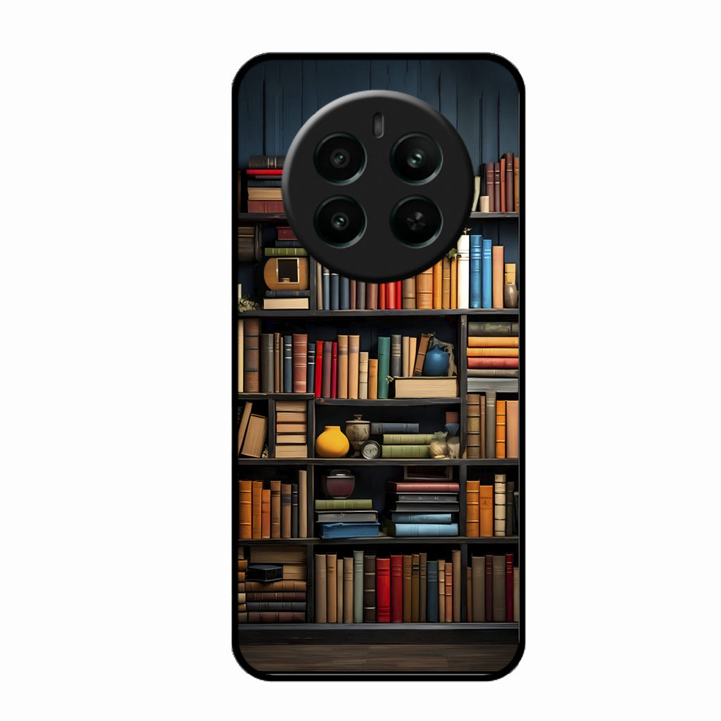 Colorful Bookshelf Art Glass Case Cover for Realme Narzo 70 5G