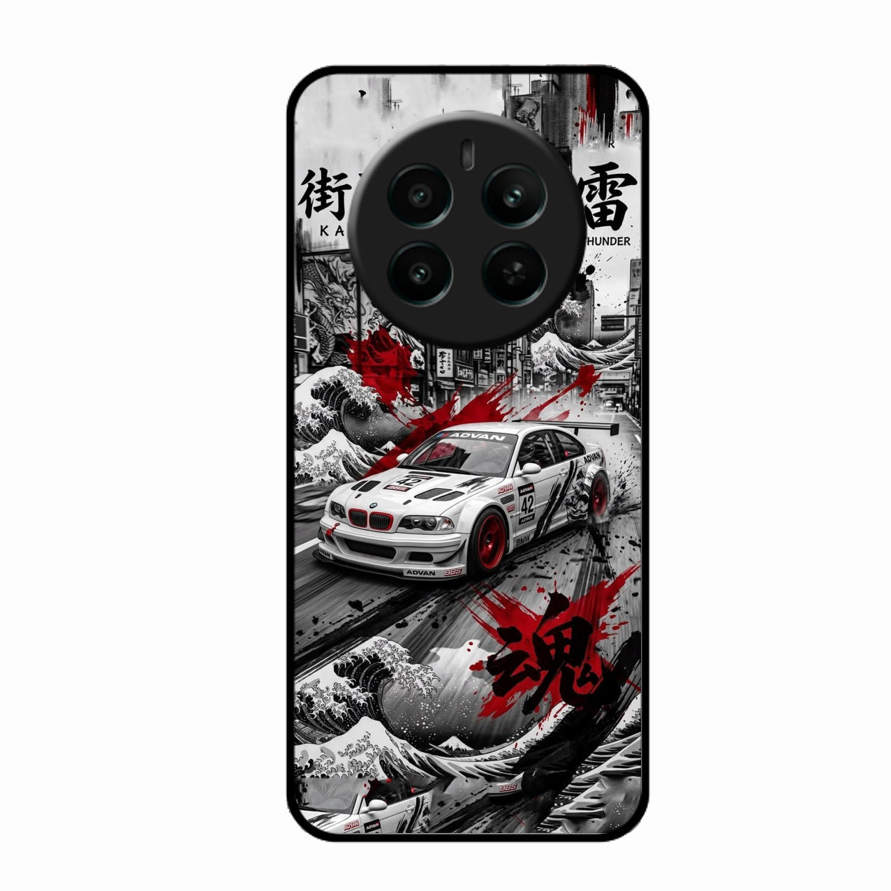 Japanese Wave Drift Racing Premium Glass Phone Case for Realme Narzo 70 5G