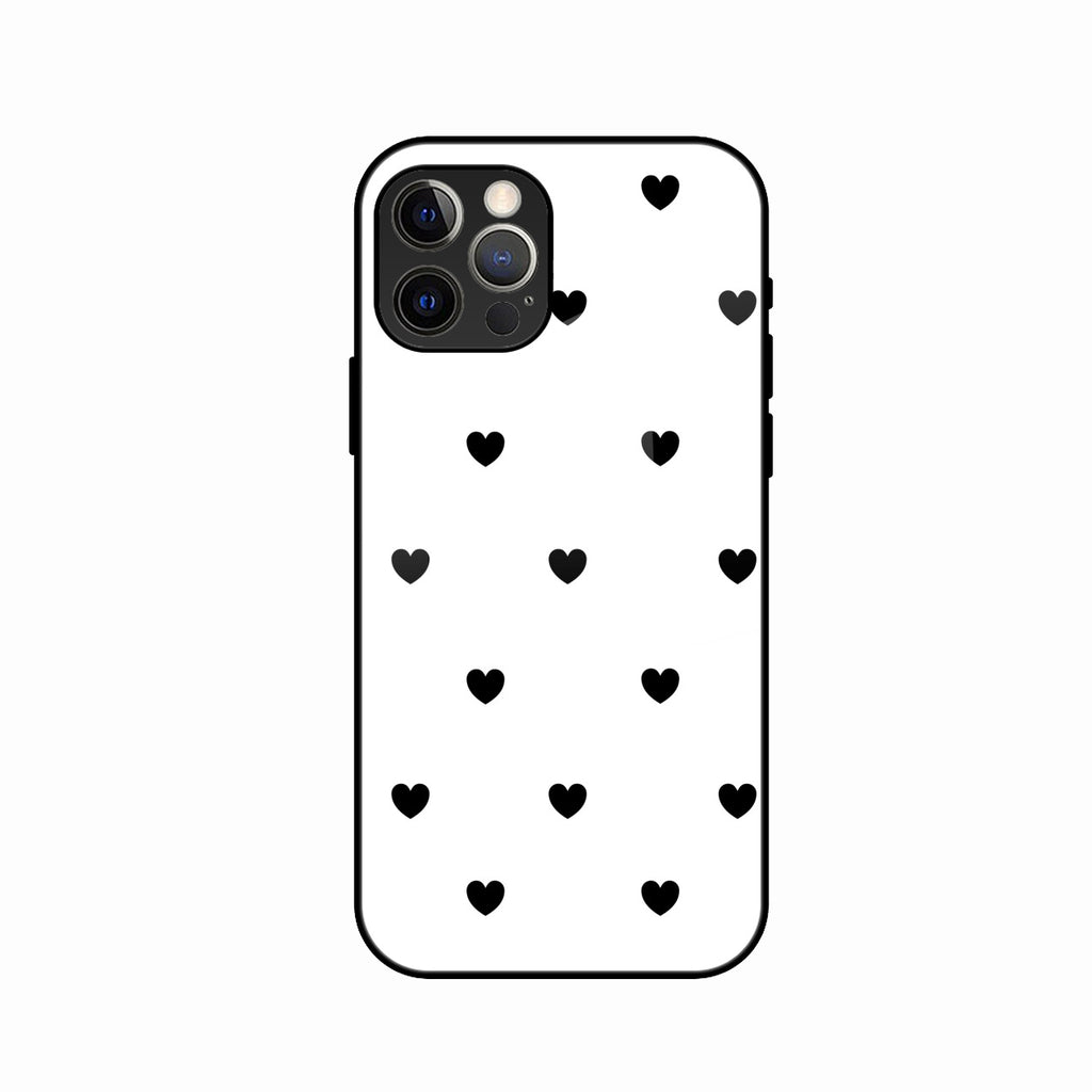 Heart Pattern White Glass Case Cover for iPhone 13 Pro