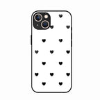 Heart Pattern White Glass Case Cover for iPhone 14 Plus