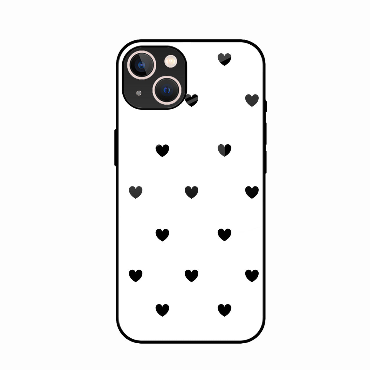 Heart Pattern White Glass Case Cover for iPhone 14 Plus