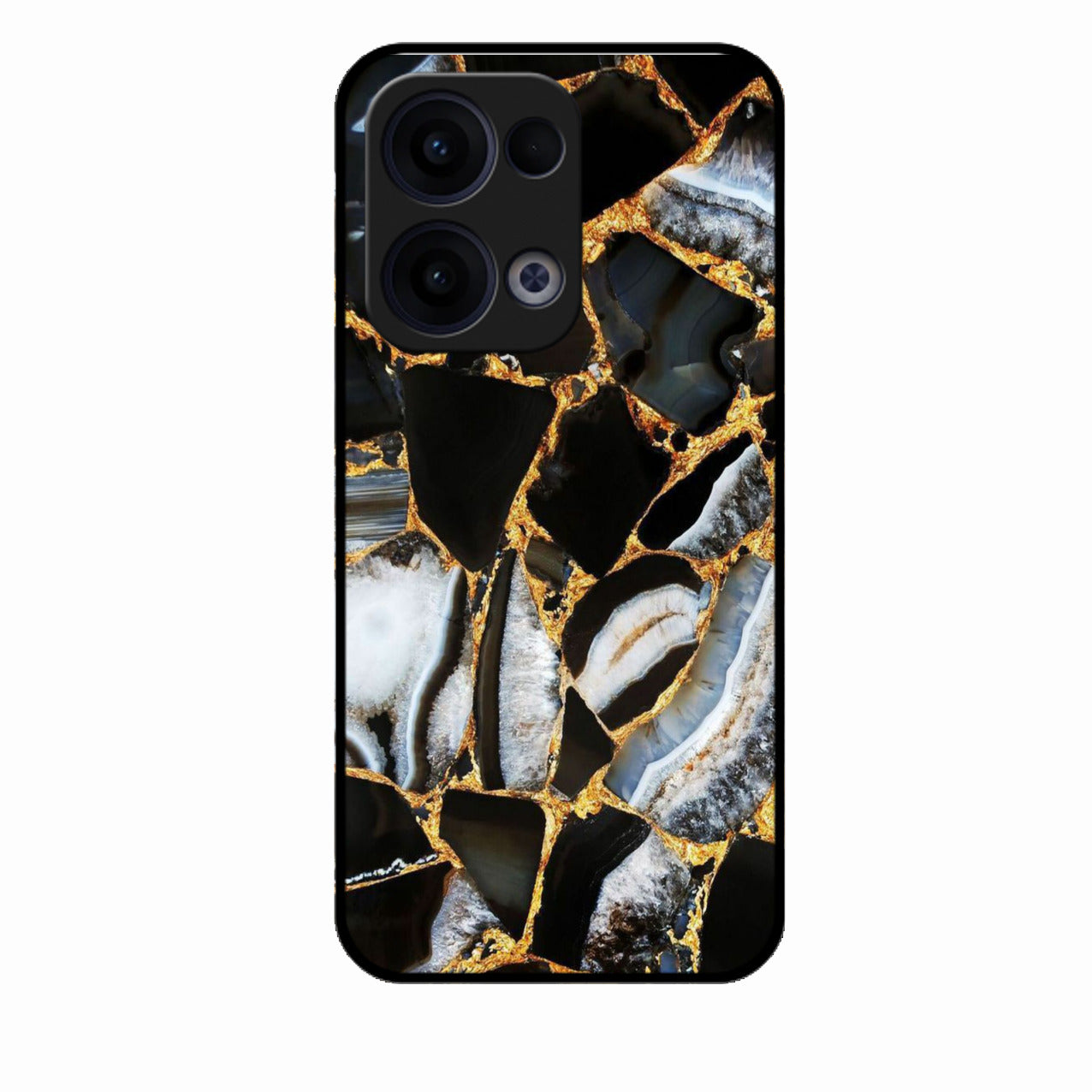Black Gold Marble Glass Phone Case for Oppo Reno 13 5G