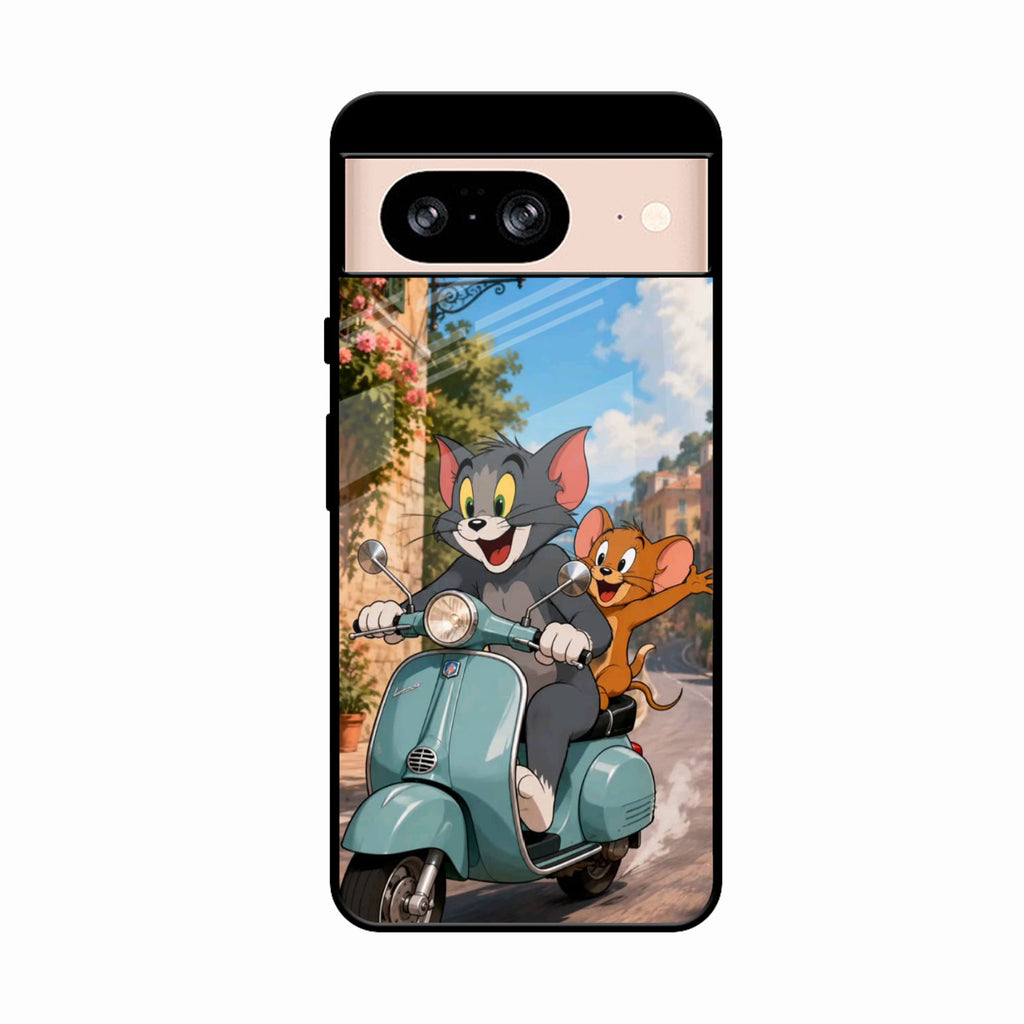 Cartoon Scooter Adventure Premium Glass Phone Case for Google Pixel 8 5G