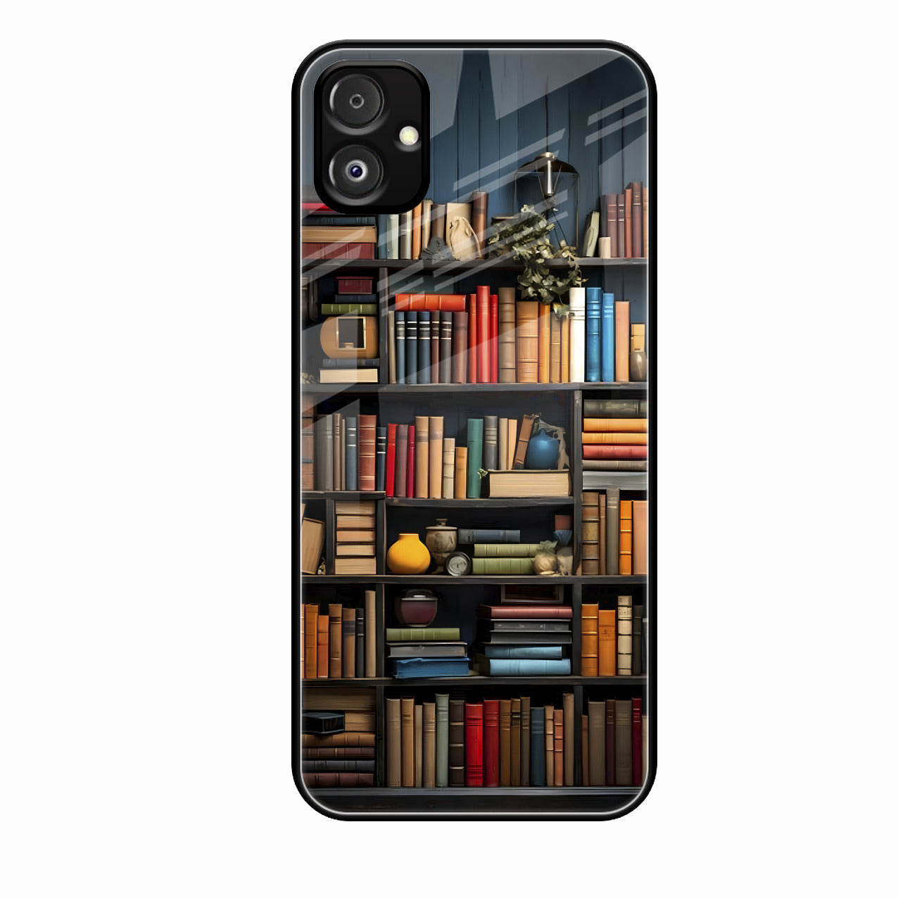 Colorful Bookshelf Art Glass Case Cover for Samsung Galaxy F14 5G