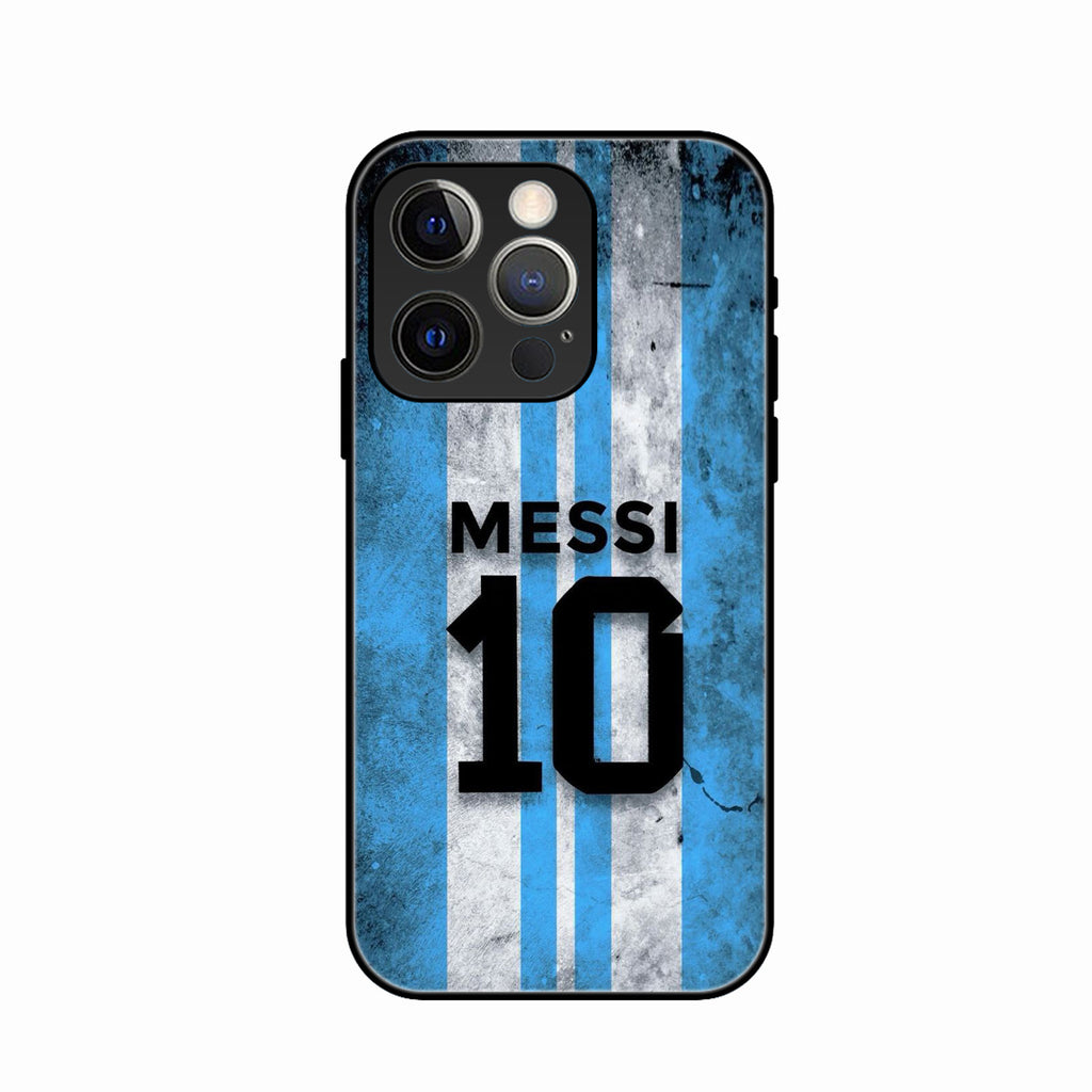 Blue Stripes Number 10 Football Glass Phone Case for iPhone 14 Pro Max