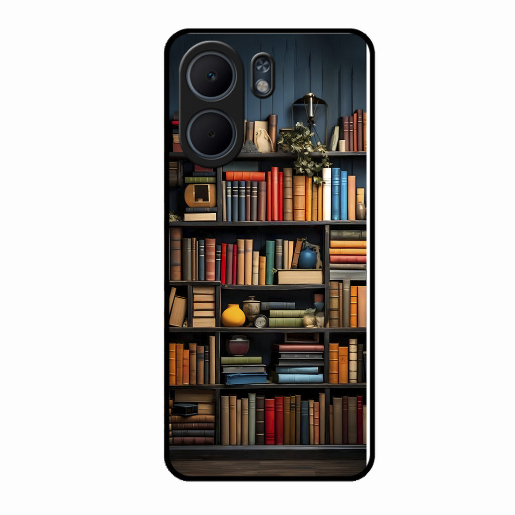 Colorful Bookshelf Art Glass Case Cover for Oppo A5X 5G