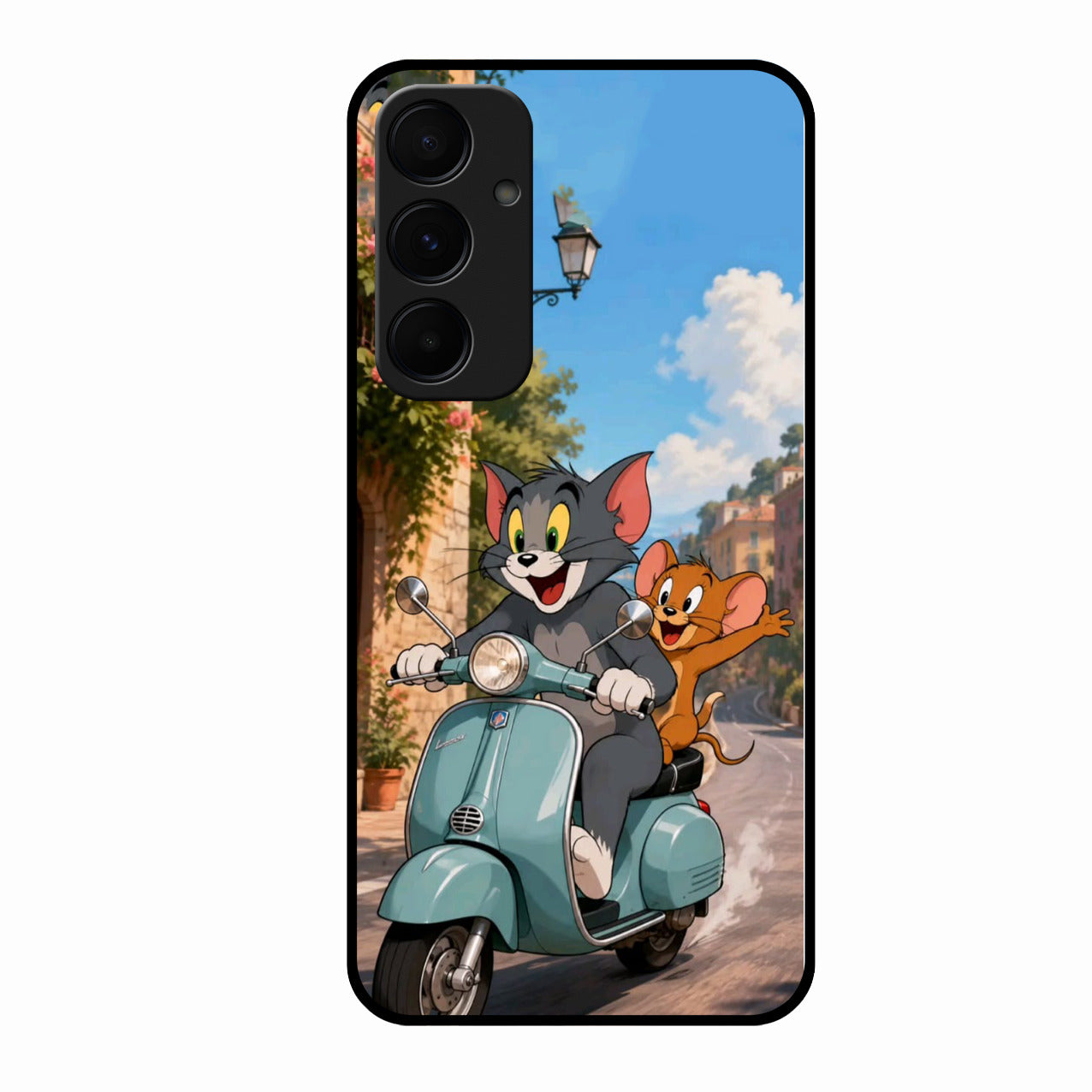 Cartoon Scooter Adventure Premium Glass Phone Case for Samsung Galaxy A35 5G