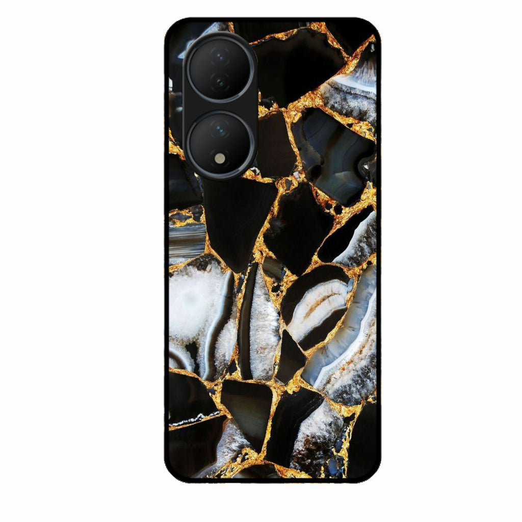 Black Gold Marble Glass Phone Case for Vivo T2 5G