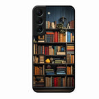 Colorful Bookshelf Art Glass Case Cover for Samsung Galaxy S22 Plus 5G