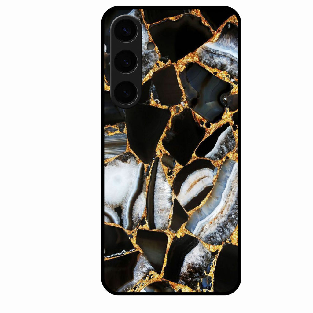 Black Gold Marble Glass Phone Case for Samsung Galaxy S24 Plus 5G