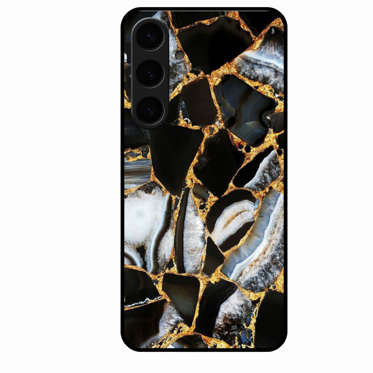 Black Gold Marble Glass Phone Case for Samsung Galaxy S24 Plus 5G