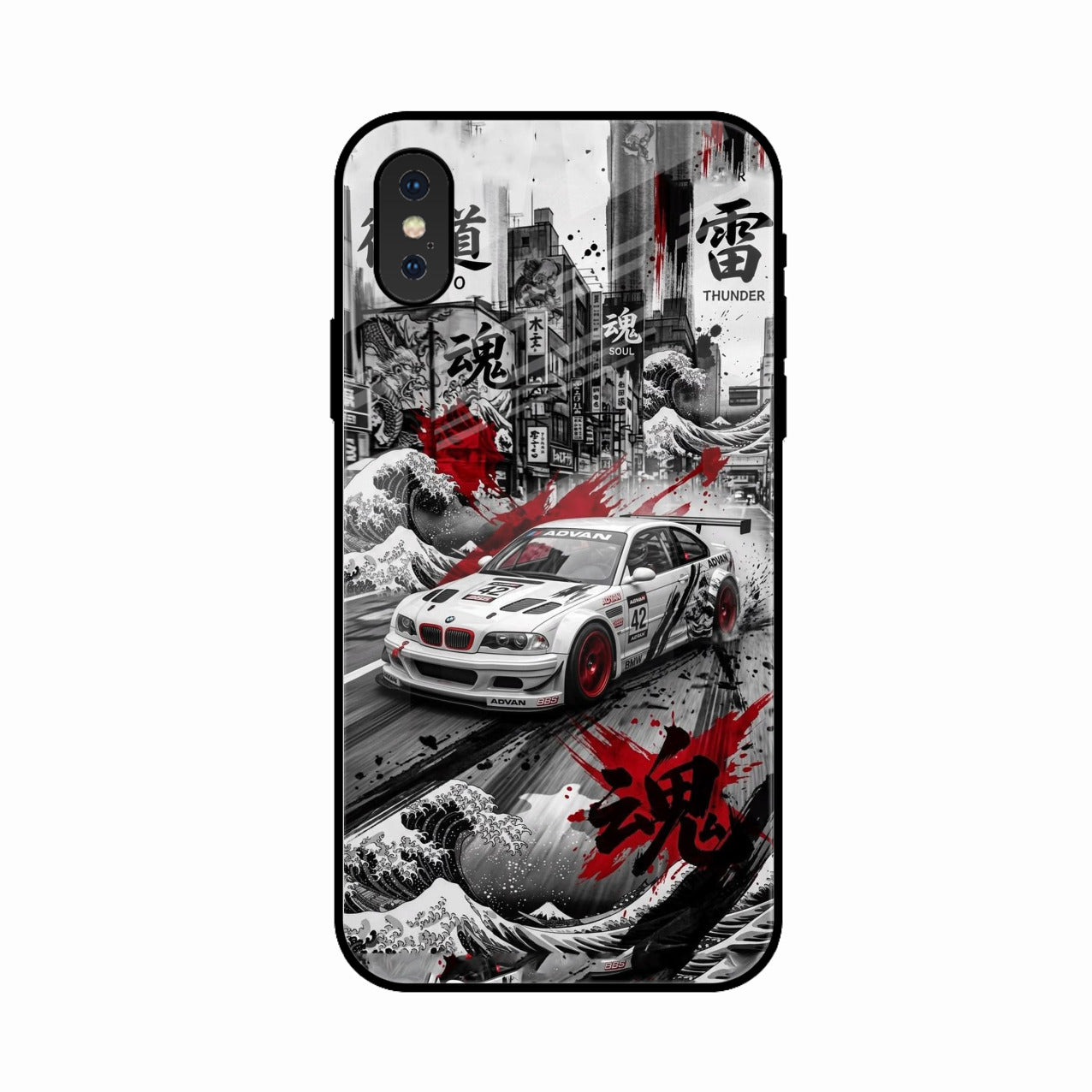 Japanese Wave Drift Racing Premium Glass Phone Case for iPhone XS