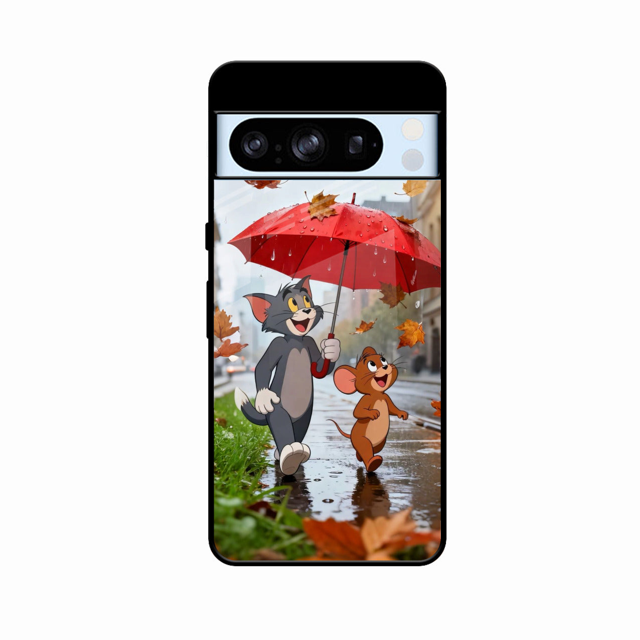 Rainy Day Cartoon Glass Phone Case for Google Pixel 8 Pro 5G
