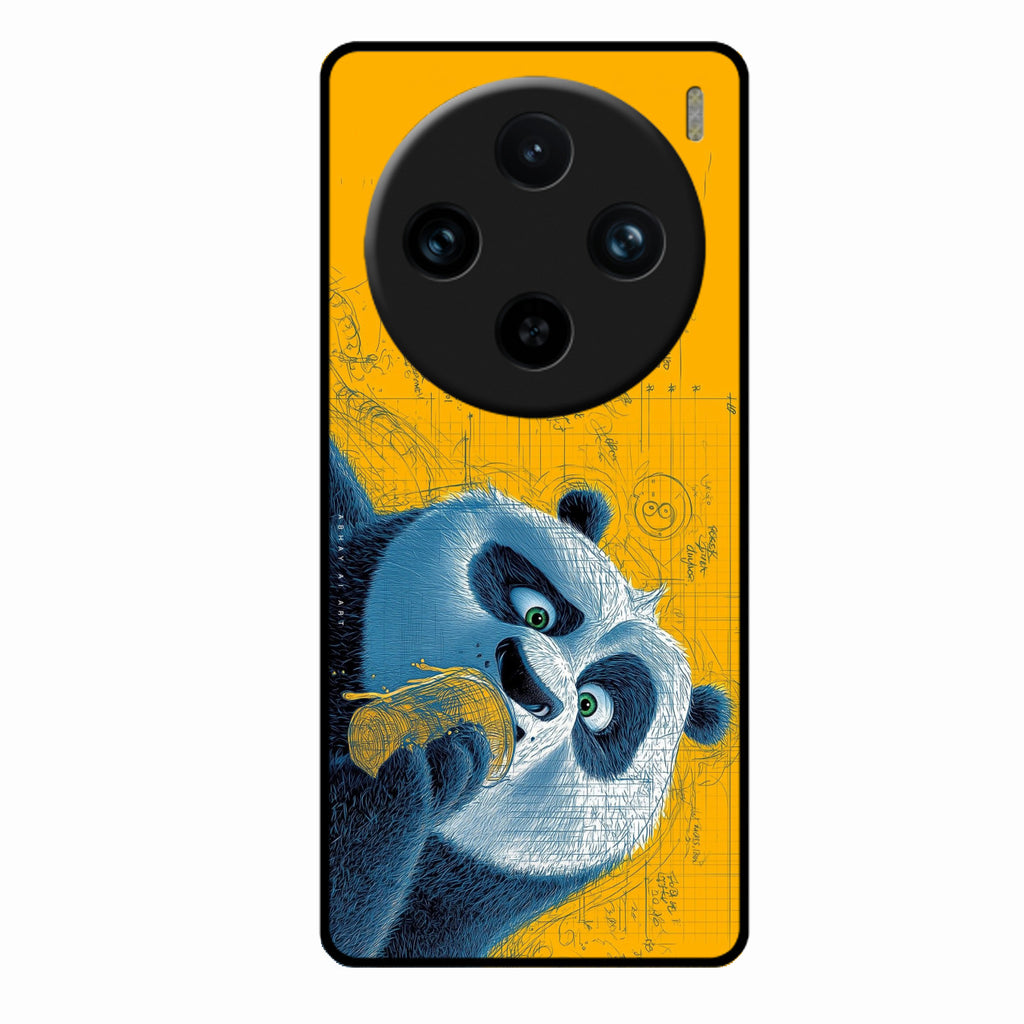 Cute Panda Sketch Premium Glass Phone Case for Vivo X100 5G