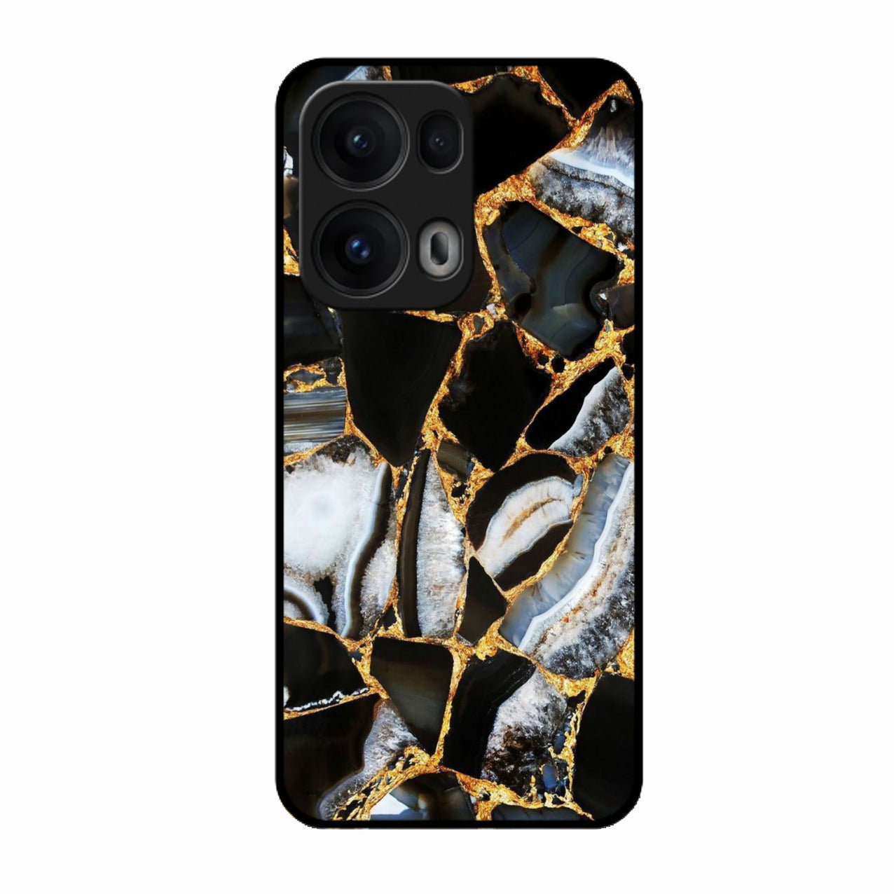Black Gold Marble Glass Phone Case for Oppo Reno 13 Pro 5G