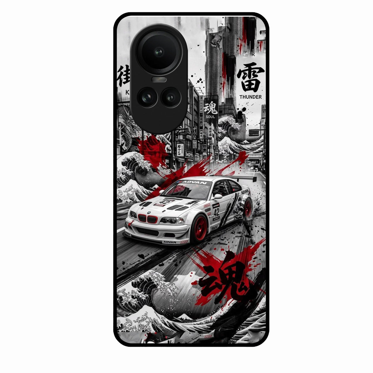 Japanese Wave Drift Racing Premium Glass Phone Case for Oppo Reno 10 Pro 5G