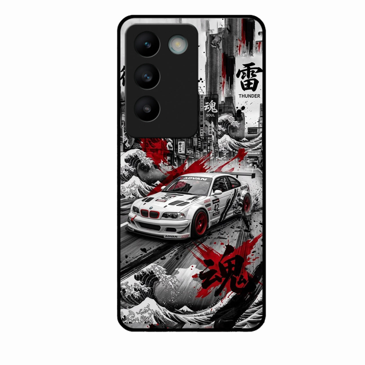 Japanese Wave Drift Racing Premium Glass Phone Case for Vivo T3 5G