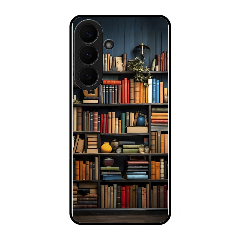 Colorful Bookshelf Art Glass Case Cover for Samsung Galaxy S26 Plus 5G