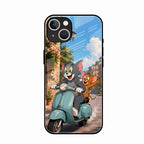 Cartoon Scooter Adventure Premium Glass Phone Case for iPhone 15 Plus
