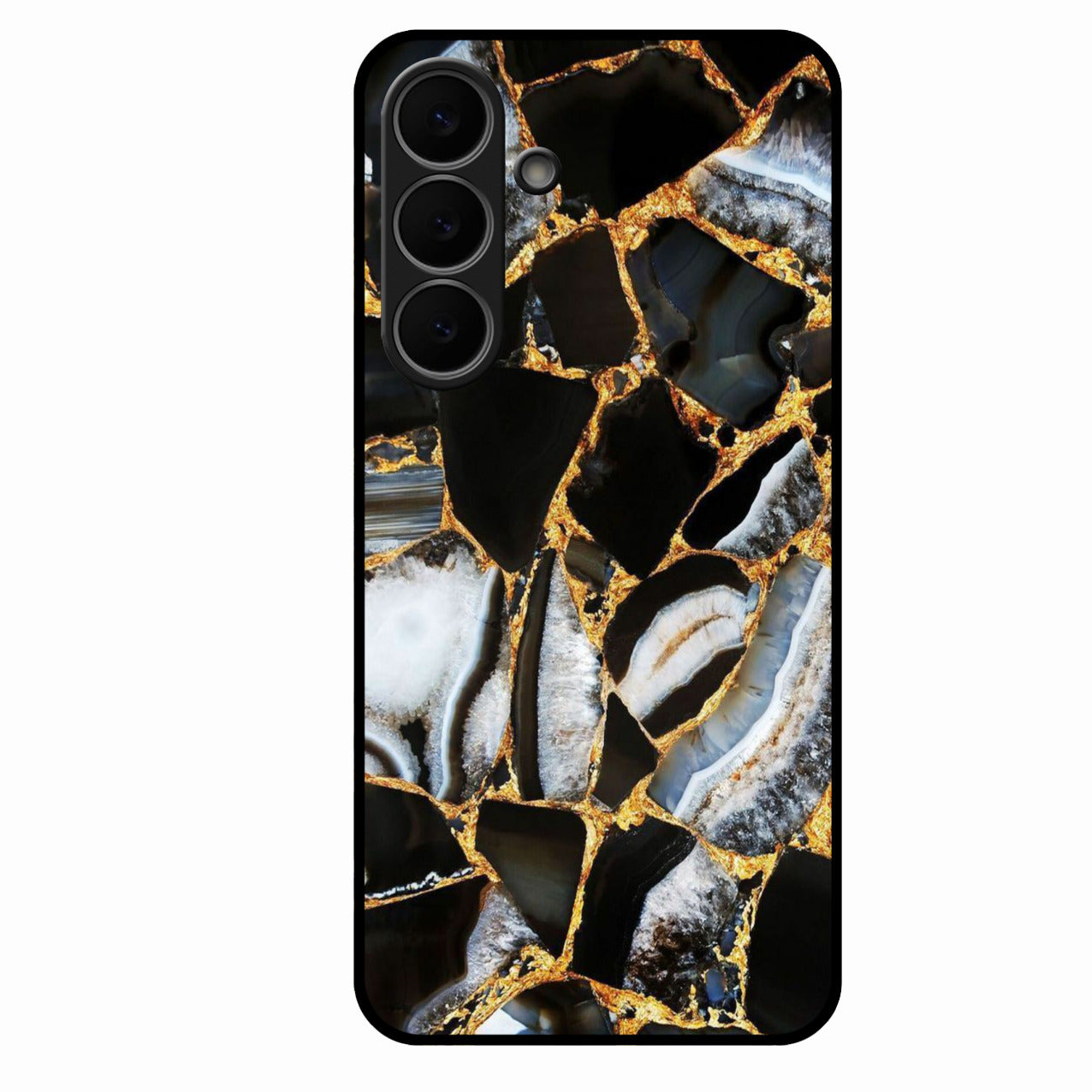 Black Gold Marble Glass Phone Case for Samsung Galaxy S25 FE 5G