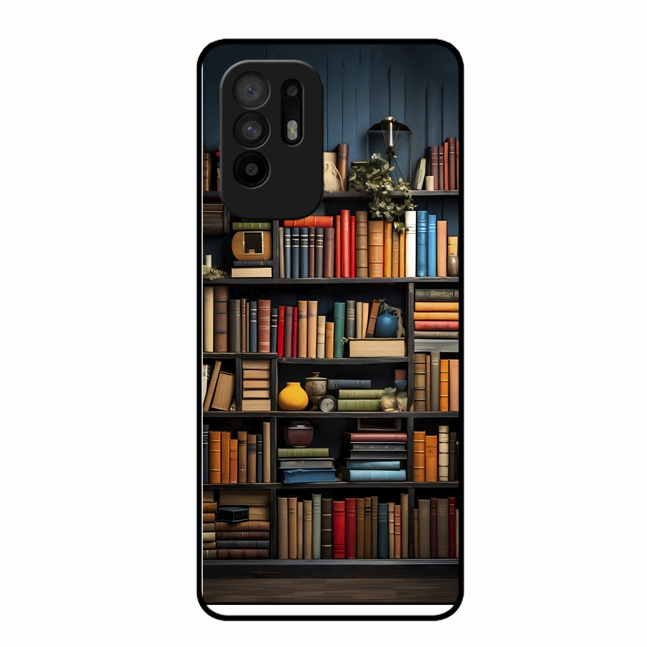 Colorful Bookshelf Art Glass Case Cover for Oppo F19 Pro Plus 5G