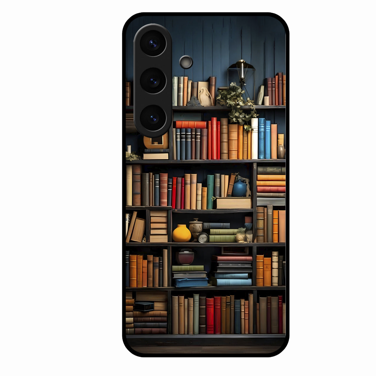 Colorful Bookshelf Art Glass Case Cover for Samsung Galaxy S25 Plus 5G