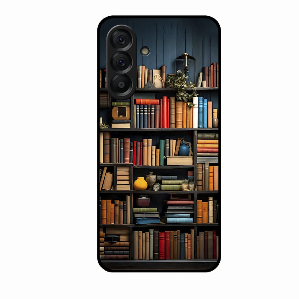 Colorful Bookshelf Art Glass Case Cover for Samsung Galaxy A56 5G