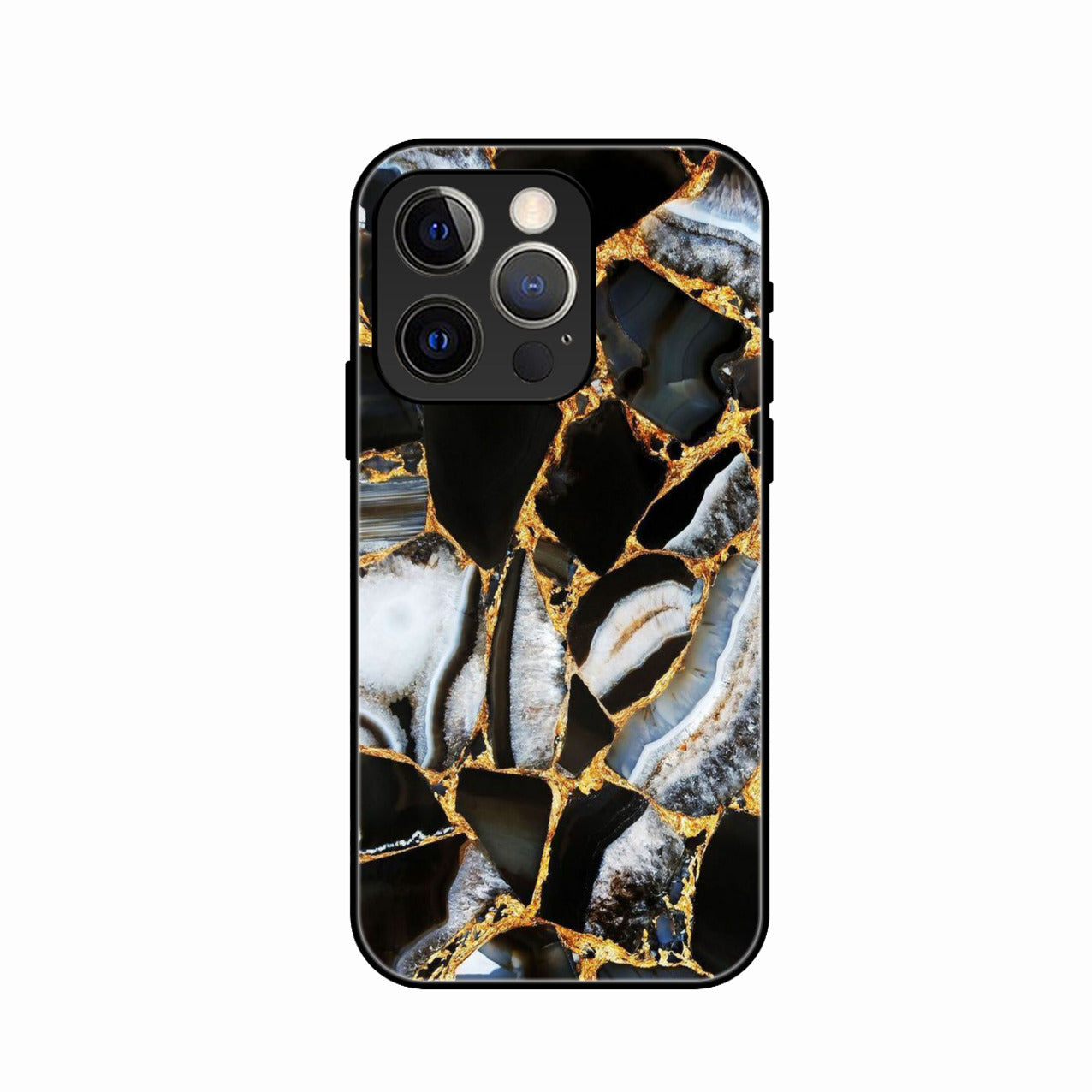 Black Gold Marble Glass Phone Case for iPhone 14 Pro