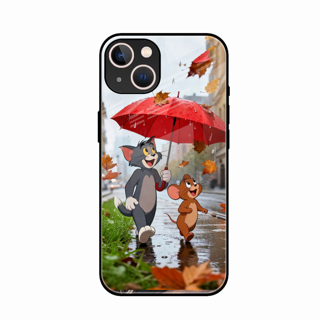 Rainy Day Cartoon Glass Phone Case for iPhone 15
