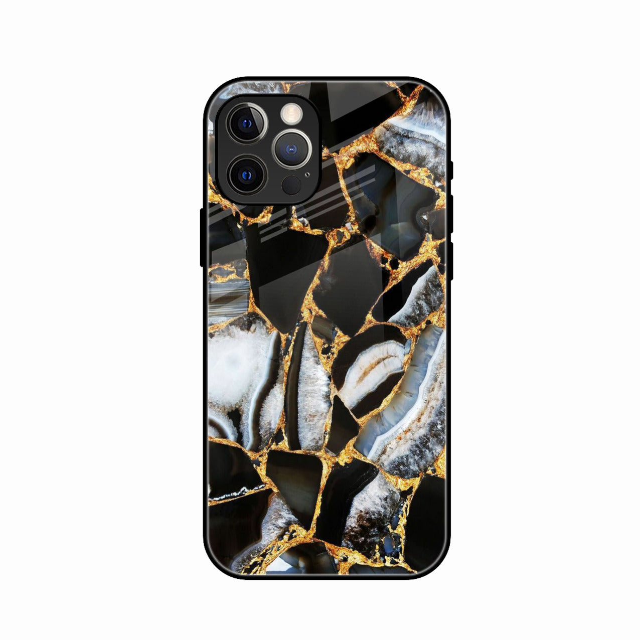 Black Gold Marble Glass Phone Case for iPhone 15 Pro