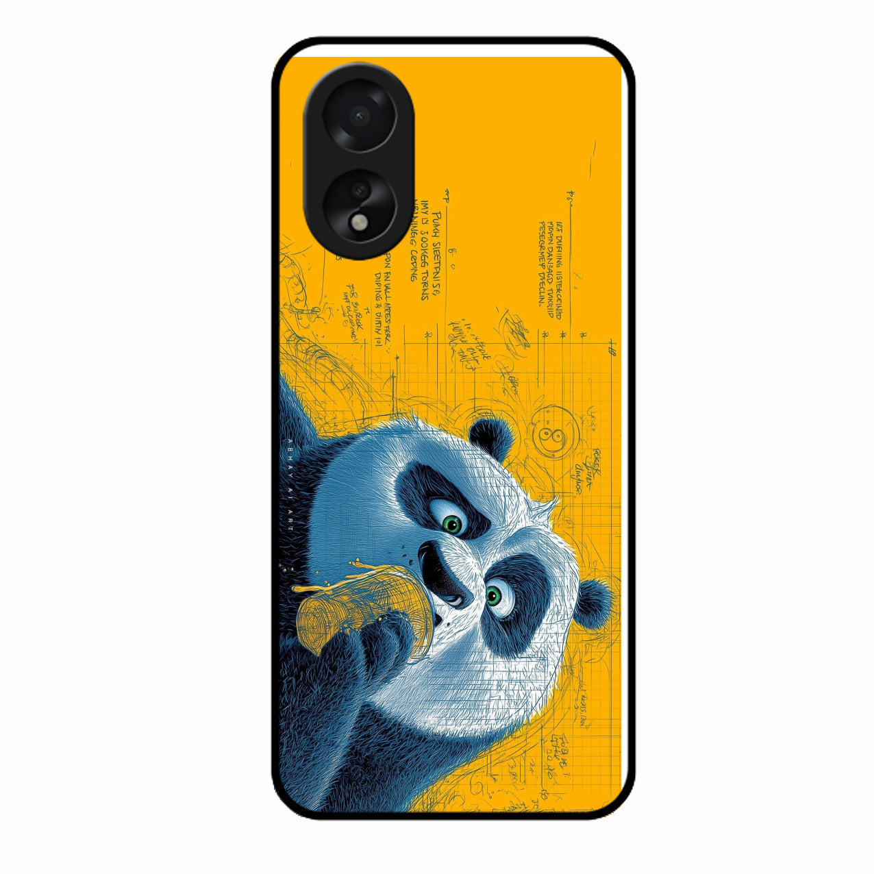 Cute Panda Sketch Premium Glass Phone Case for Oppo A38