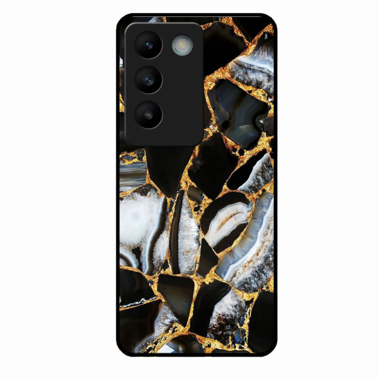 Black Gold Marble Glass Phone Case for Vivo Y200E 5G