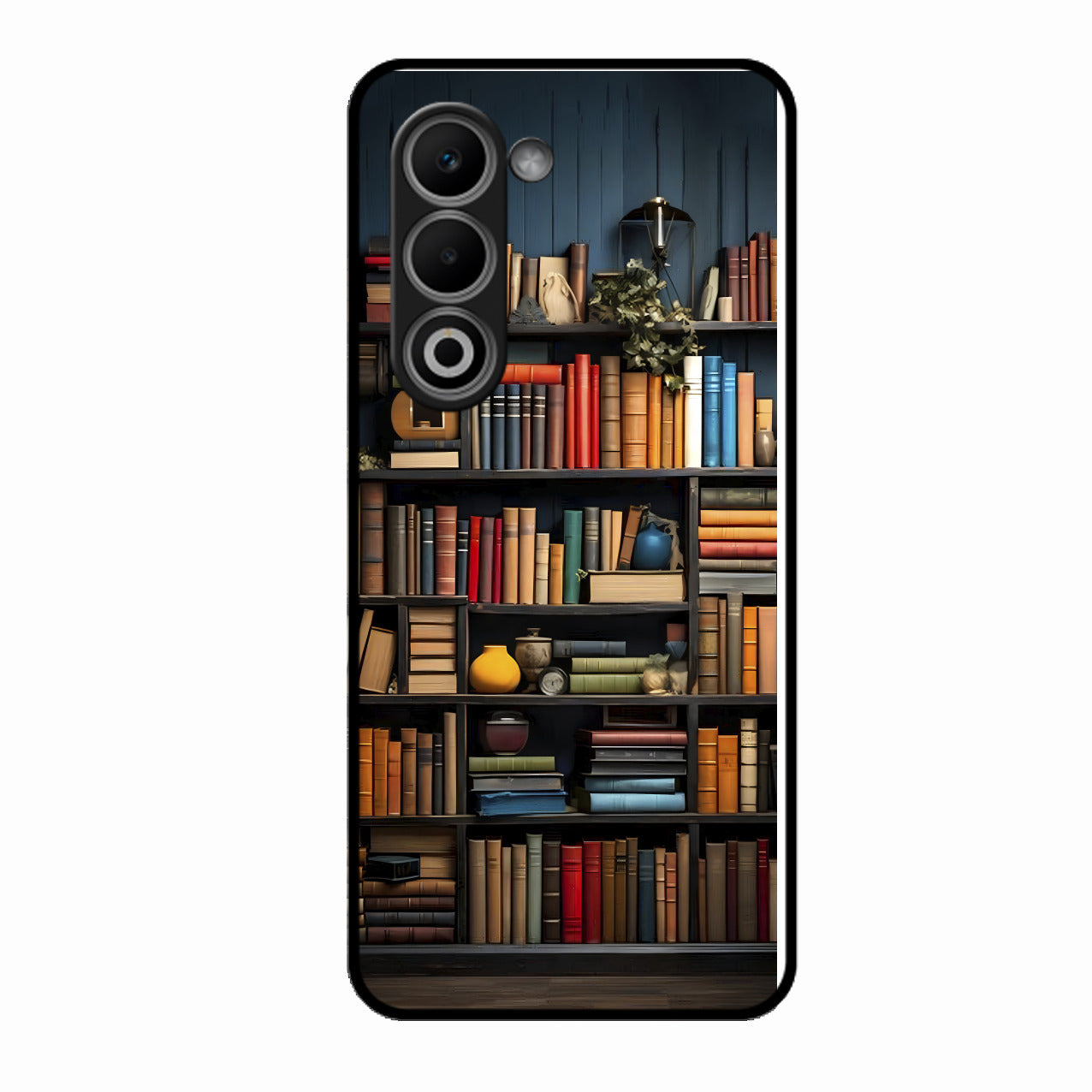 Colorful Bookshelf Art Glass Case Cover for Oppo A5 5G