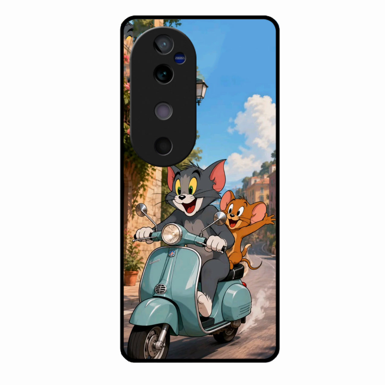 Cartoon Scooter Adventure Premium Glass Phone Case for Vivo V40 Pro 5G