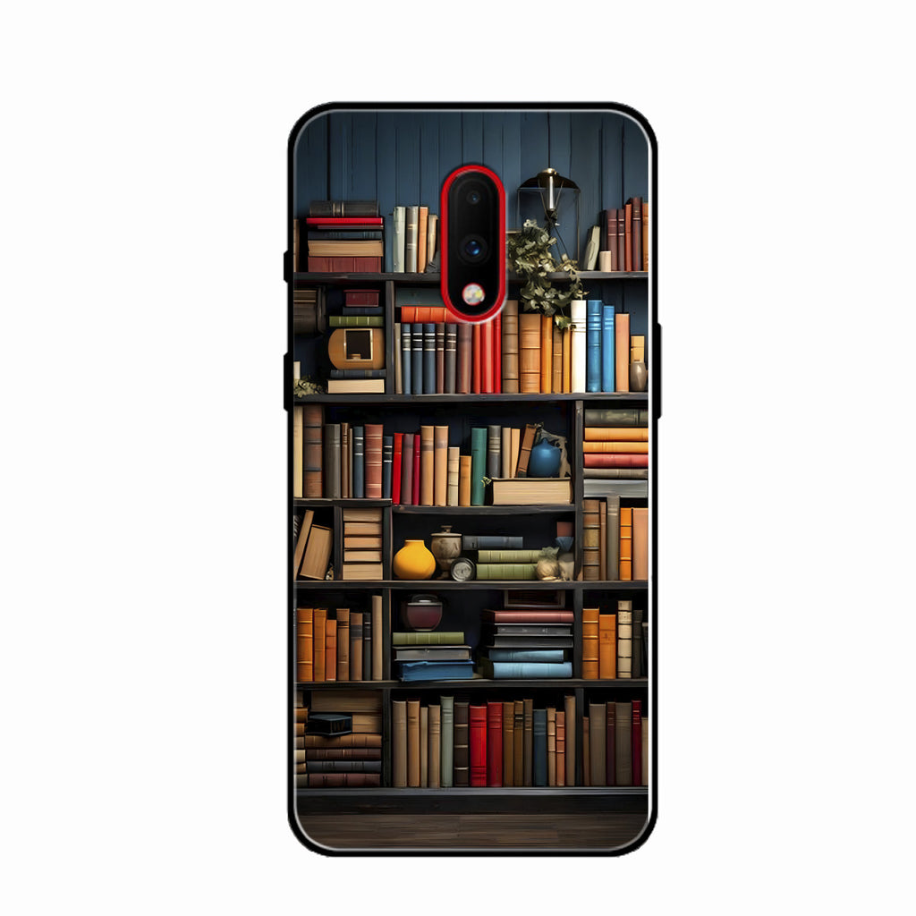 Colorful Bookshelf Art Glass Case Cover for Oneplus 7