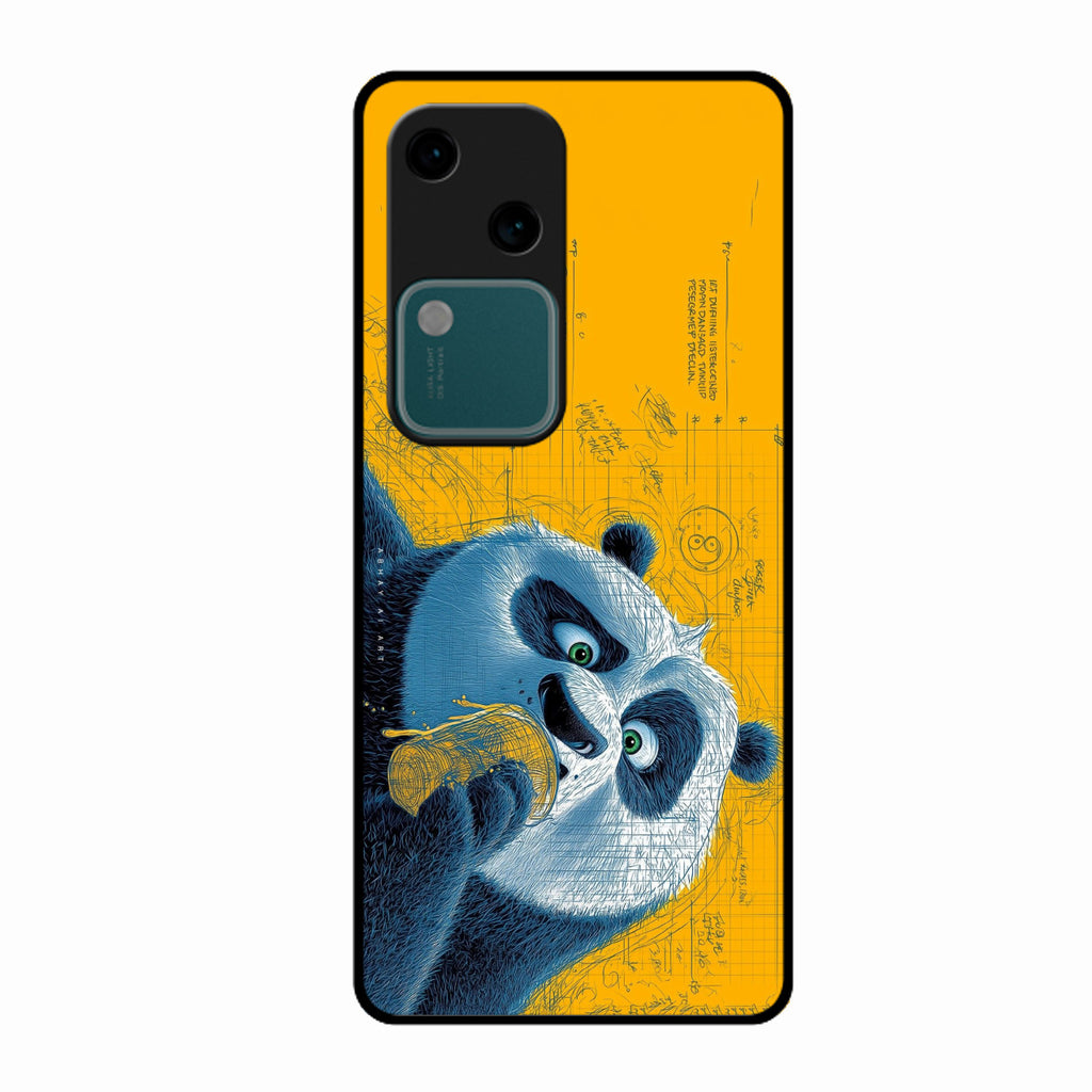 Cute Panda Sketch Premium Glass Phone Case for Vivo V30 5G