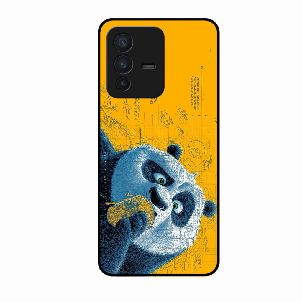 Cute Panda Sketch Premium Glass Phone Case for Vivo V23 5G