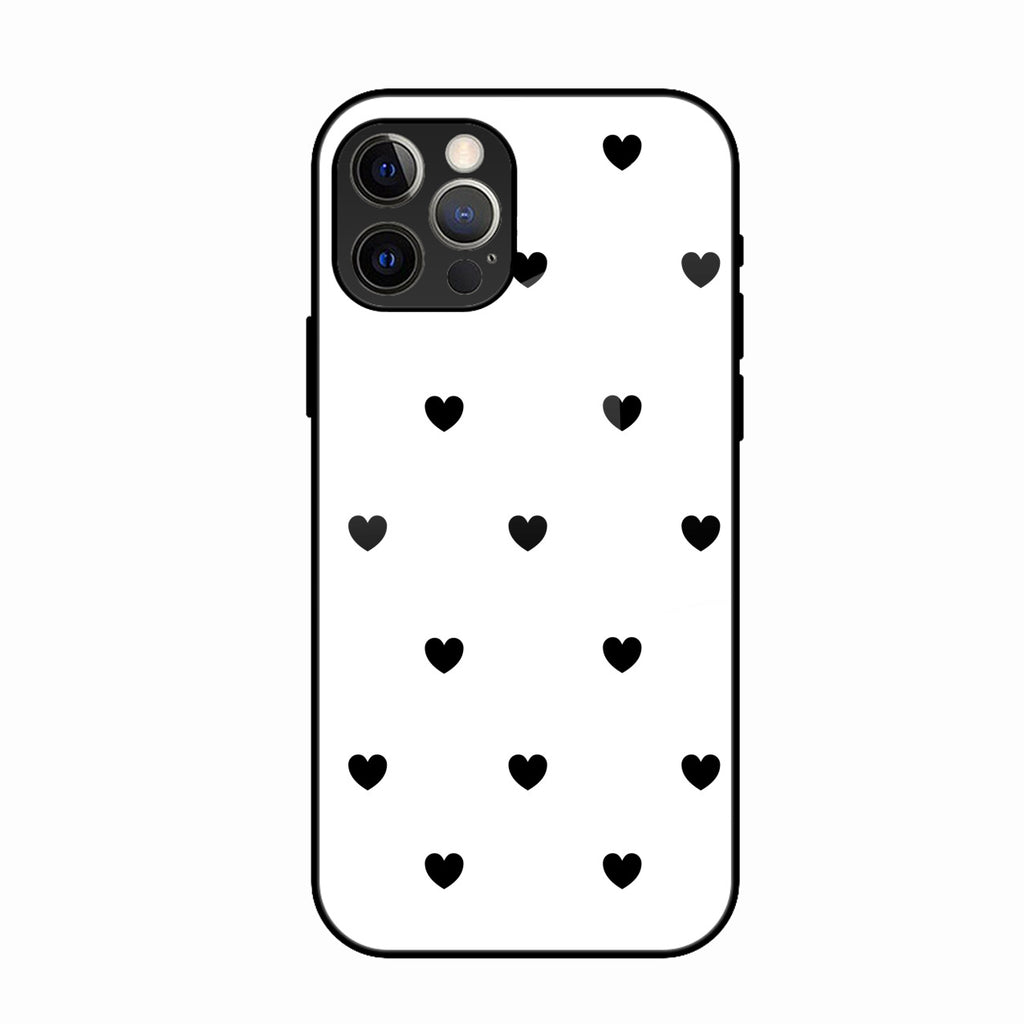 Heart Pattern White Glass Case Cover for iPhone 16 Pro Max