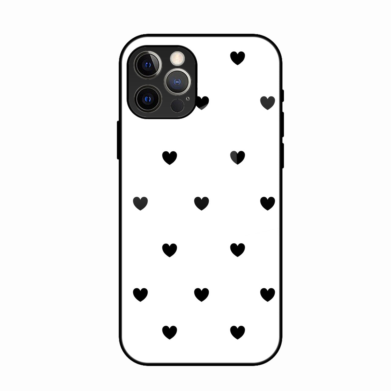 Heart Pattern White Glass Case Cover for iPhone 16 Pro Max