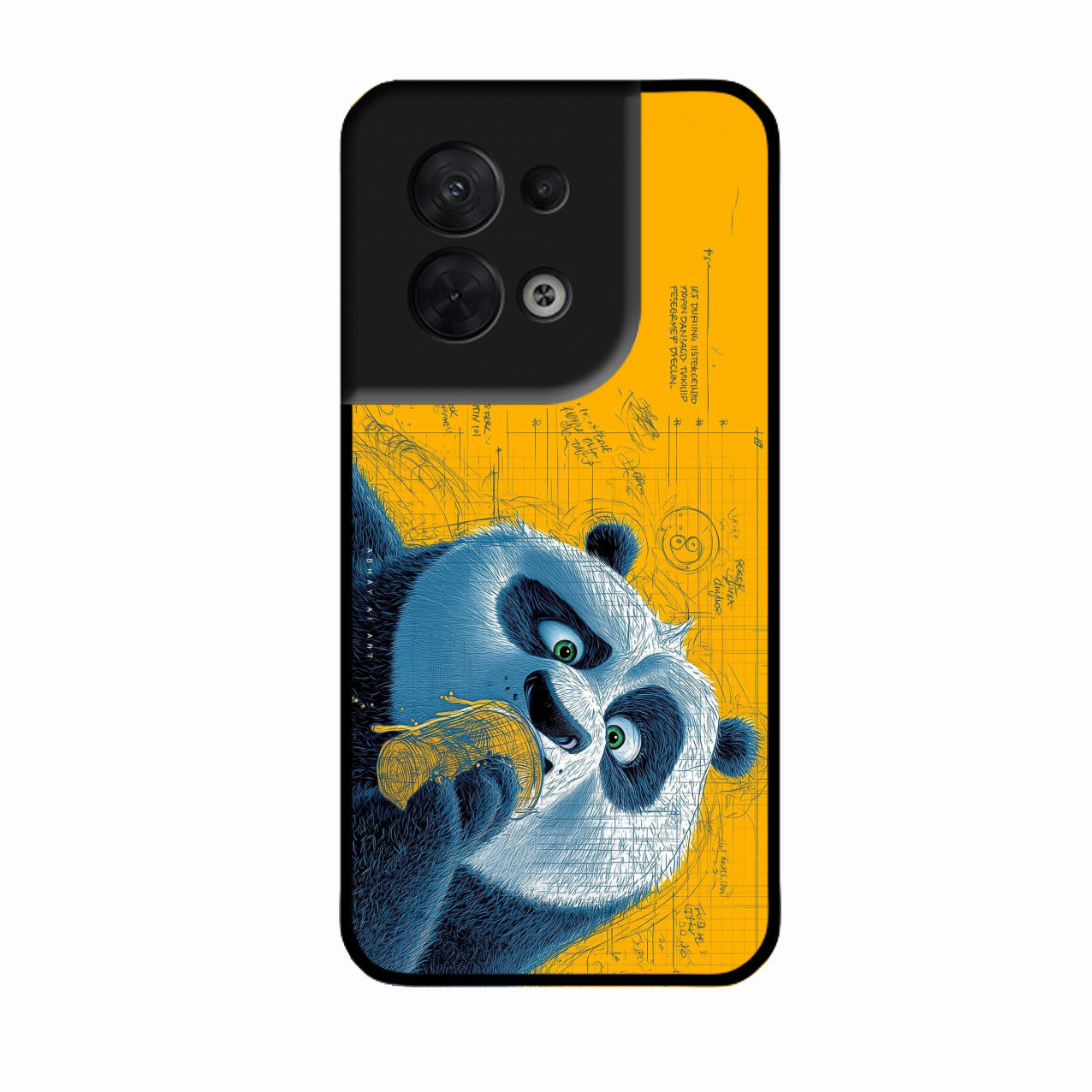 Cute Panda Sketch Premium Glass Phone Case for Oppo Reno 8 5G