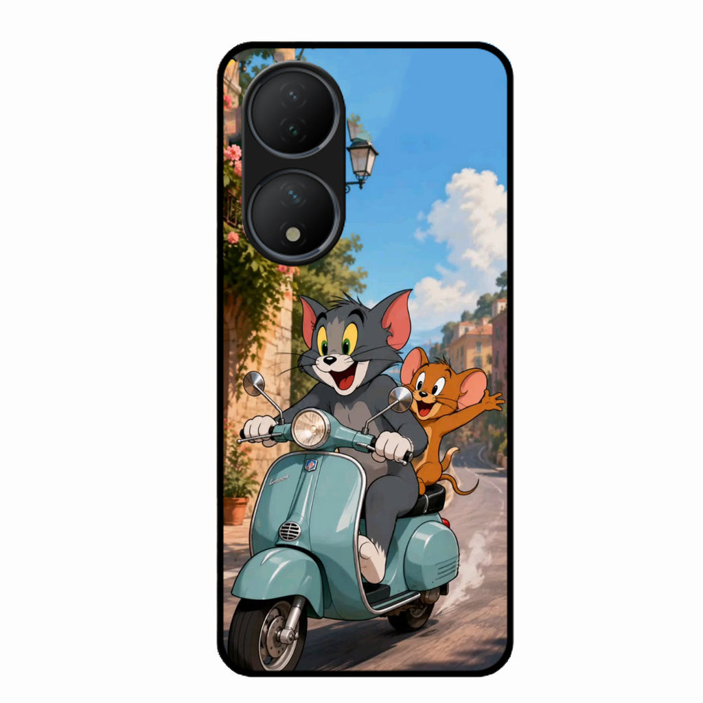 Cartoon Scooter Adventure Premium Glass Phone Case for Vivo Y100A 5G