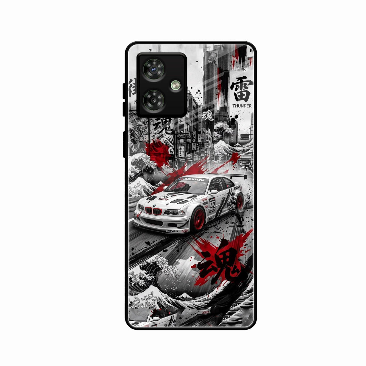 Japanese Wave Drift Racing Premium Glass Phone Case for Motorola G54 5G