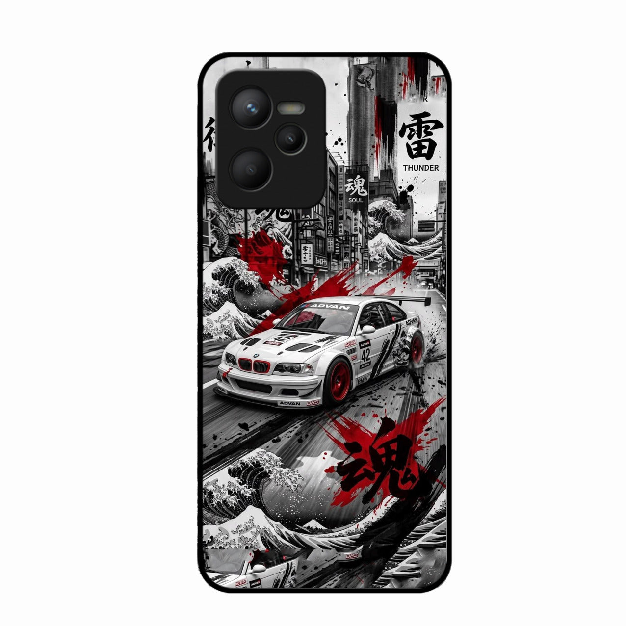 Japanese Wave Drift Racing Premium Glass Phone Case for Realme C35